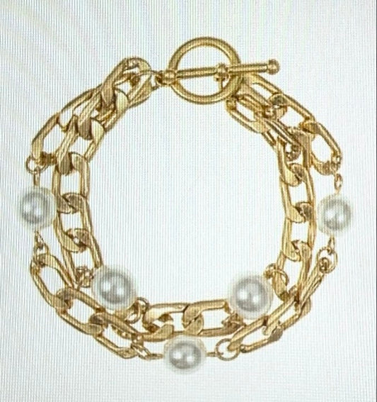 Two Row Pearl Chain Bracelet