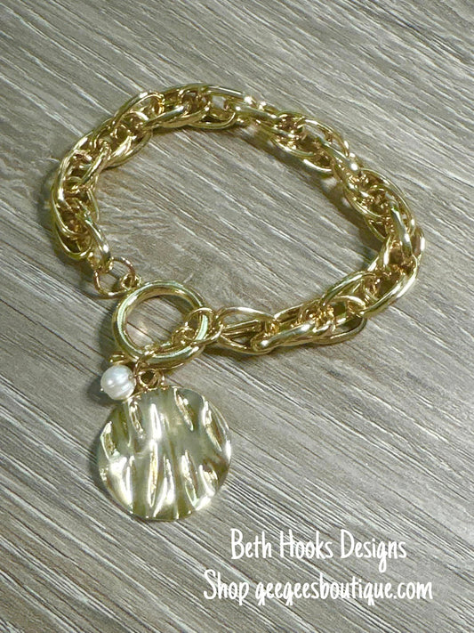 BHD Gold Charm Pearl Bracelet