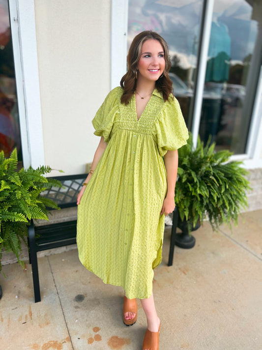 Be Bold Bubble Textured Lime Dress