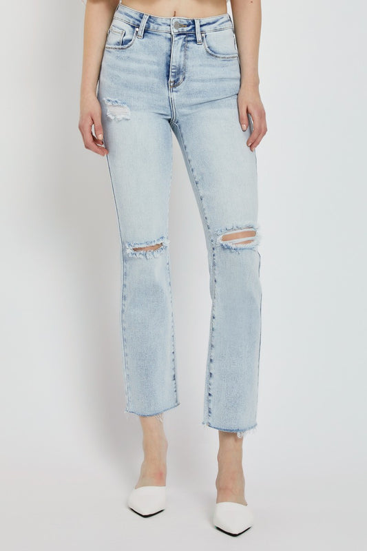 Risen Acid Wash High Rise Ankle Straight Jeans