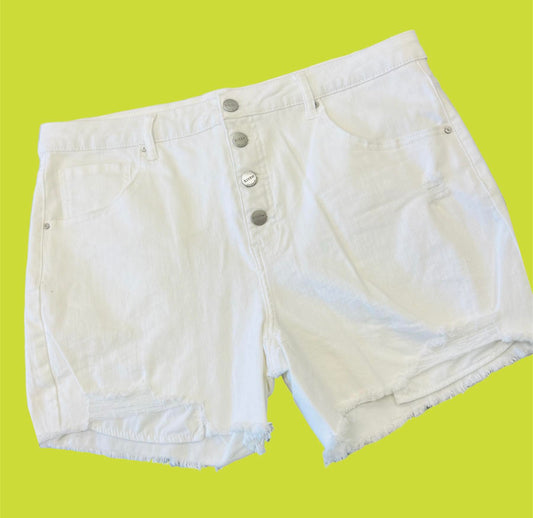 Curvy Risen Button Fly White Shorts