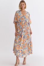 Curvy Kaylea Kimono Style Tropical Maxi Dress