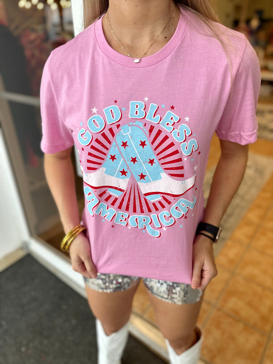 God Bless America Pink Graphic Tee