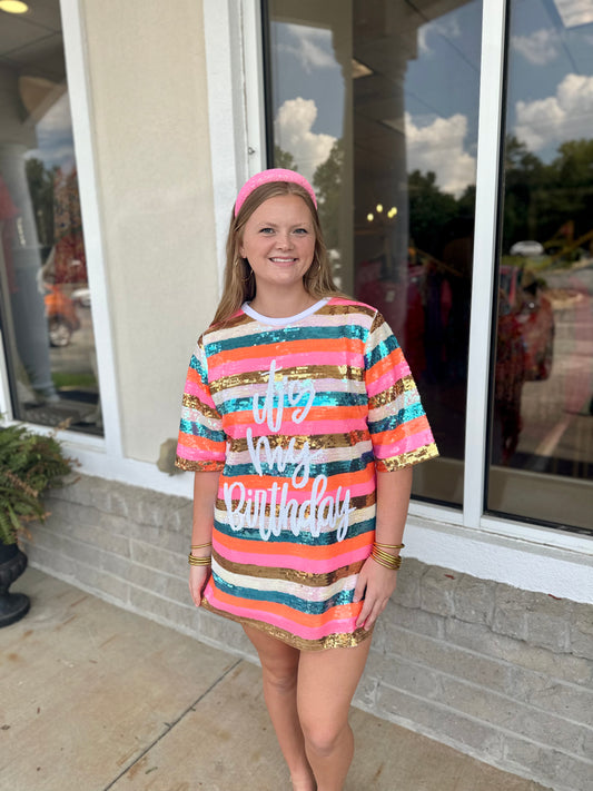 Multi Color Its My Birthday Sequin Tunic Dress