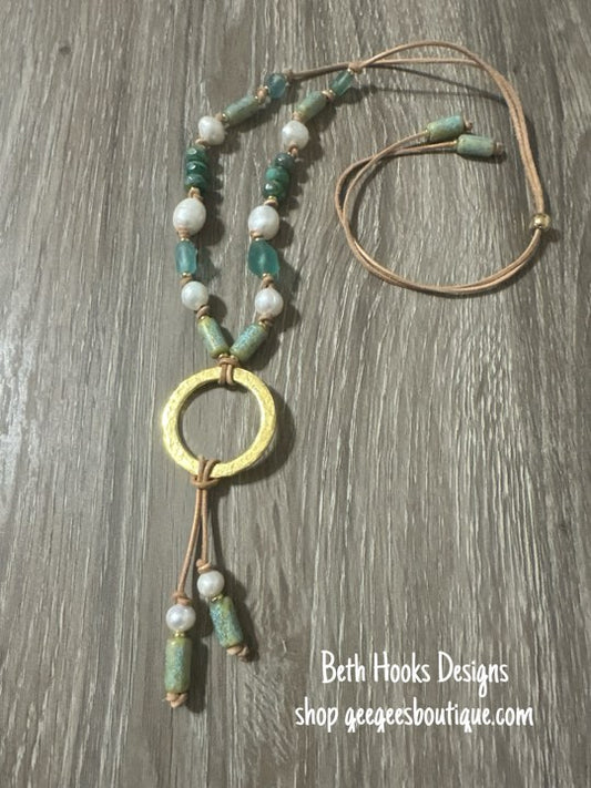 Tilly Teal Beaded Leather Necklace
