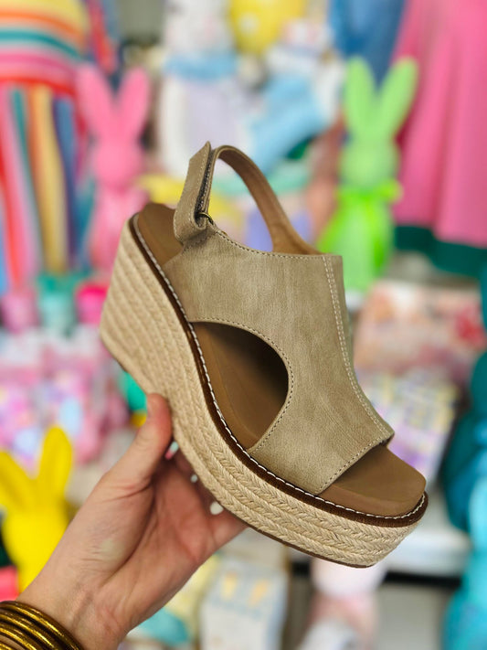 Corkys Freddie Taupe Woven Wedges