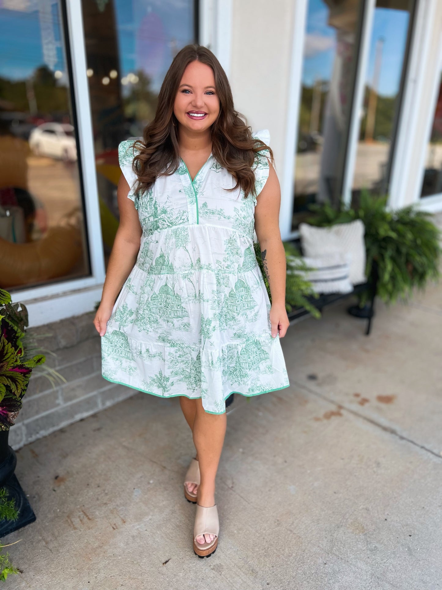 Curvy Sea Green Printed Mini Dress