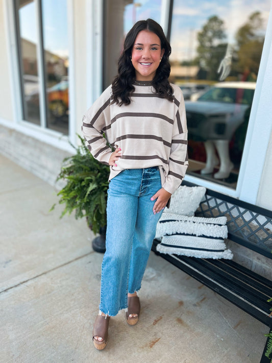 Serena Split Colorblock Striped Sweater Top