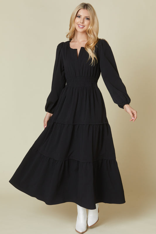 Catie Solid Woven Tiered Maxi Dress