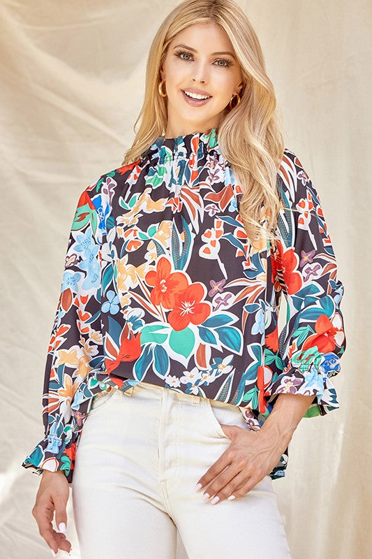 Linda Floral Ruffled Neck Top