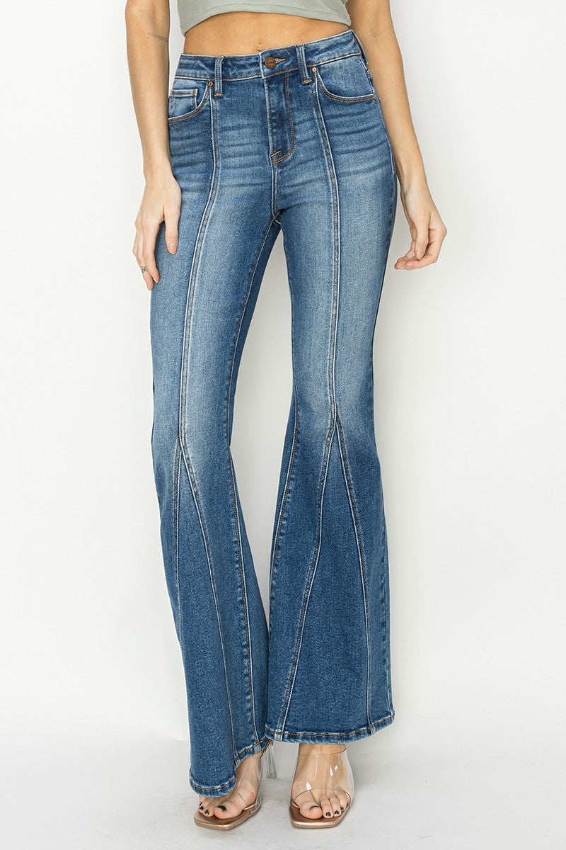 Risen High Rise Flare Seam Detailed Jeans