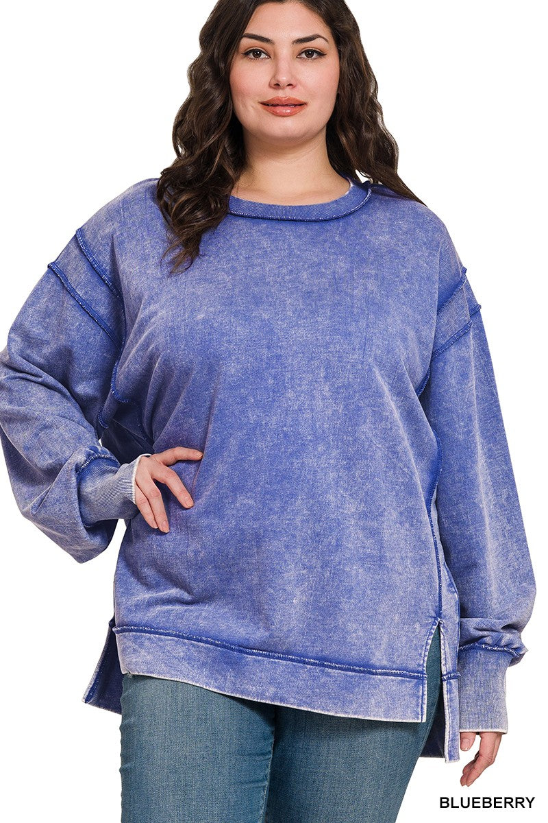 Curvy Acid Washed Terry Sweatshirt