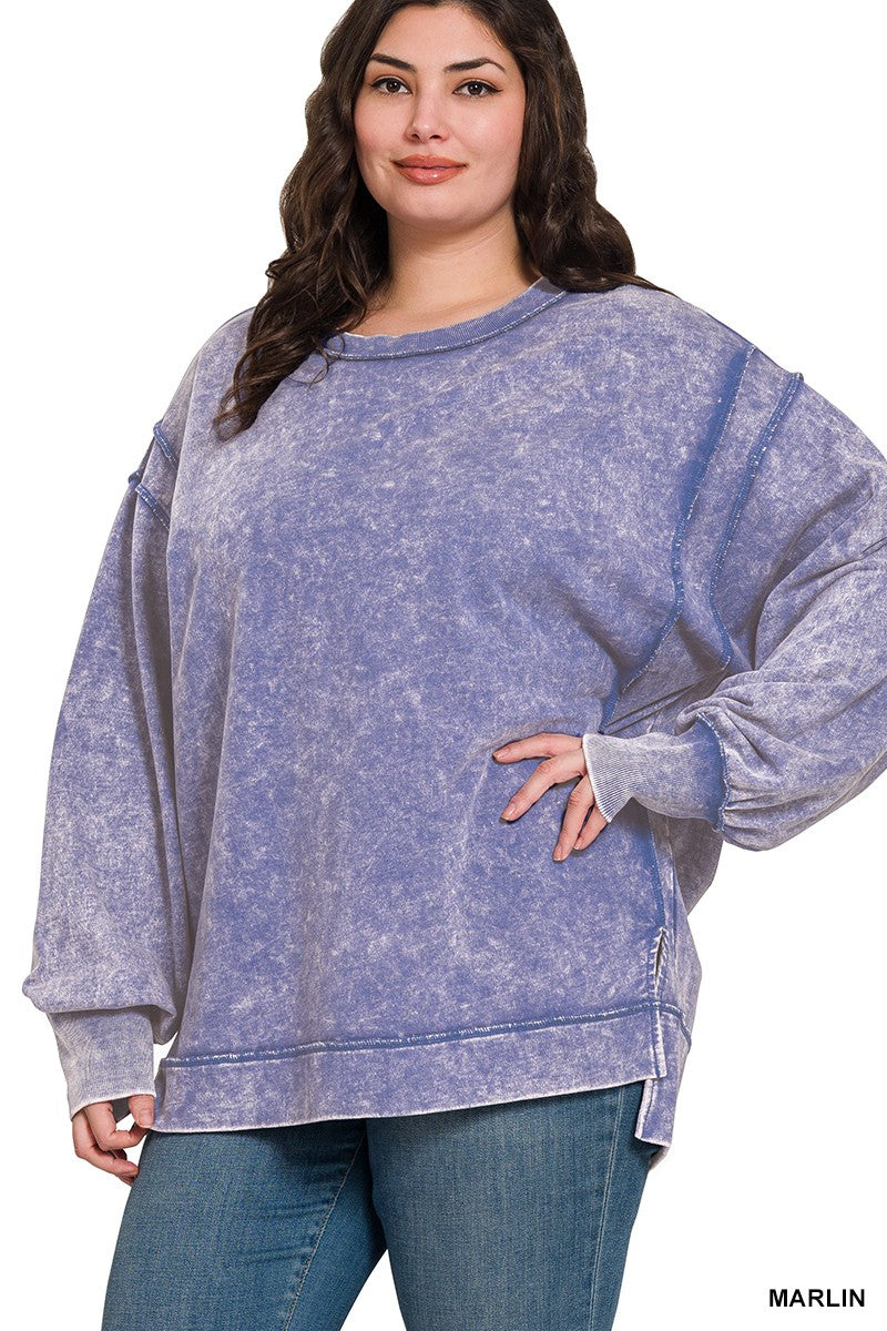 Curvy Acid Washed Terry Sweatshirt