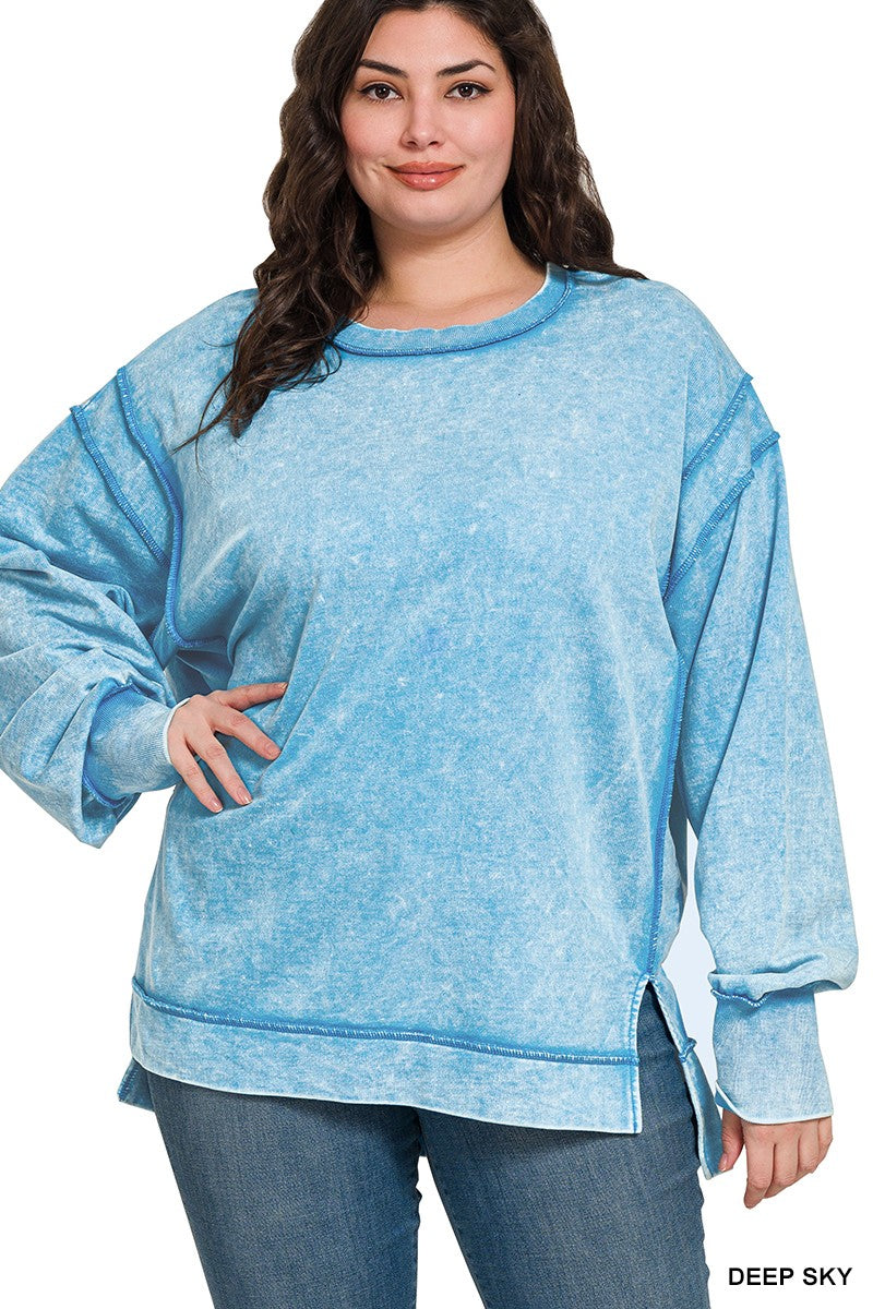 Curvy Acid Washed Terry Sweatshirt