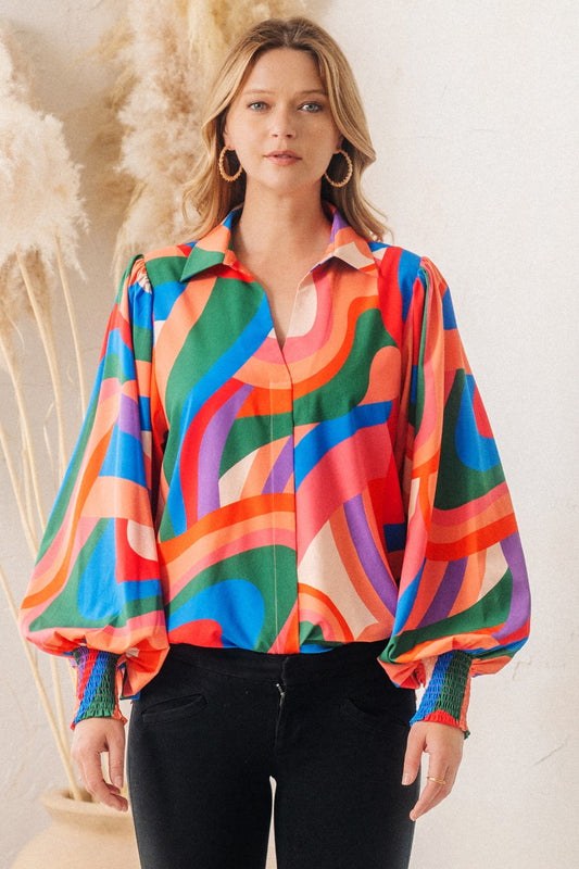 Curvy Multi Color Geo Top