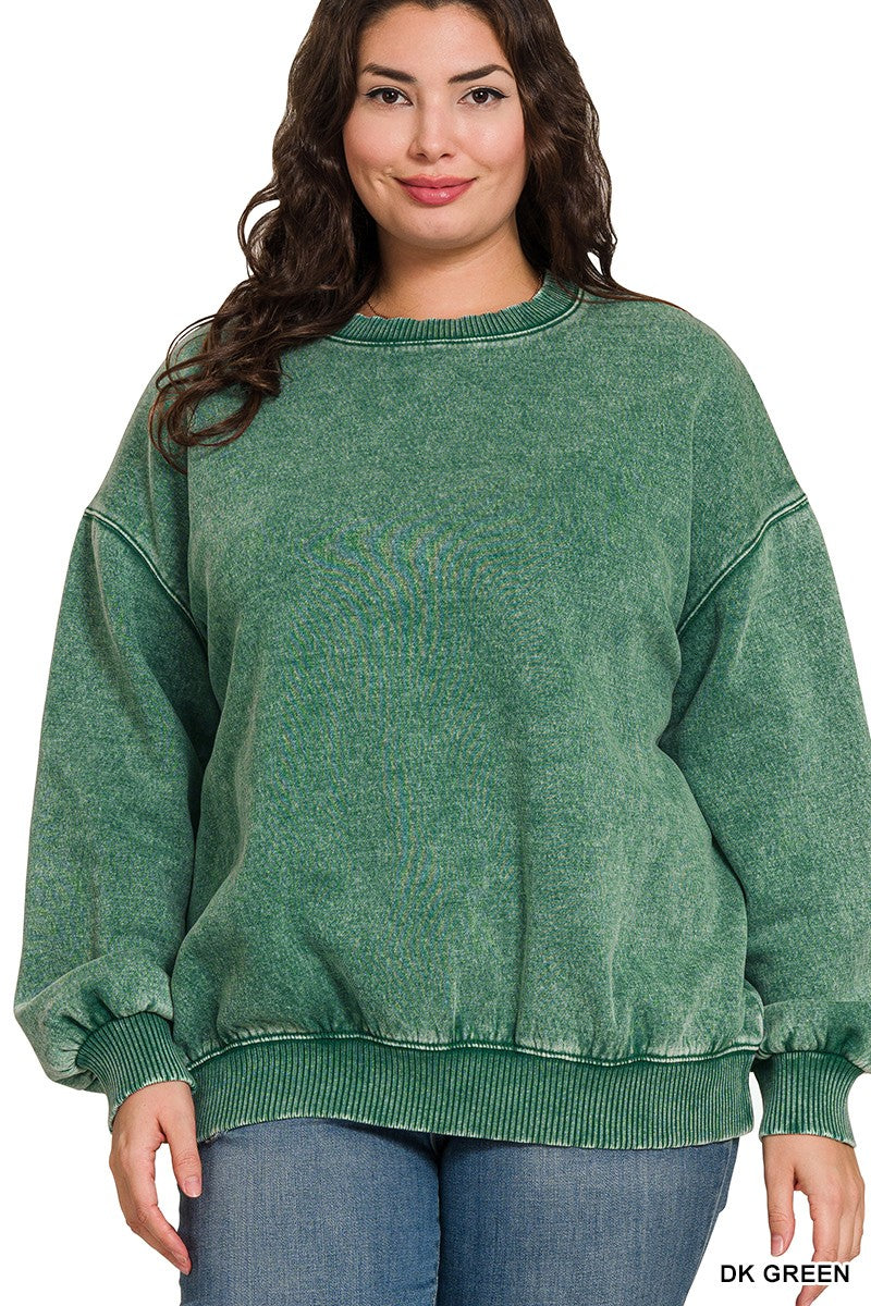 Curvy Acid Wash Oversized Pullover