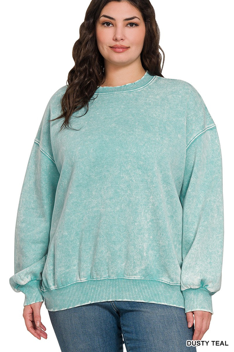 Curvy Acid Wash Oversized Pullover