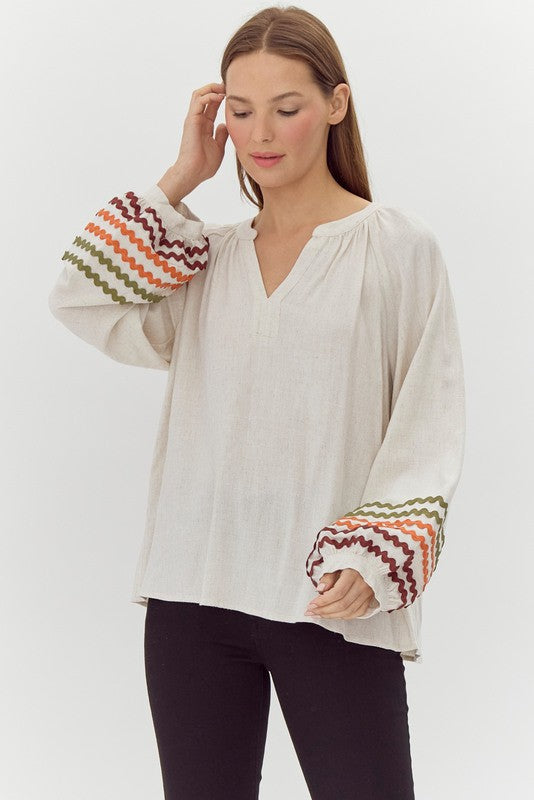 Laura Linen Peasant Sleeves Top