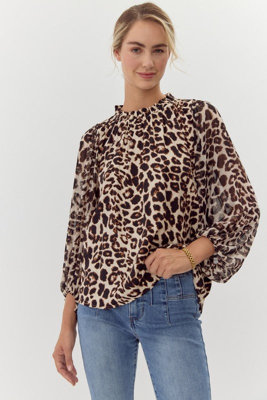 Lori Leopard Print Chiffon Top