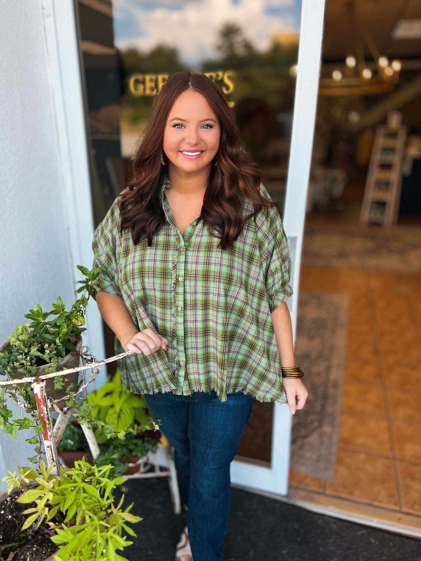 Curvy Preppy In Plaid Dolman Top