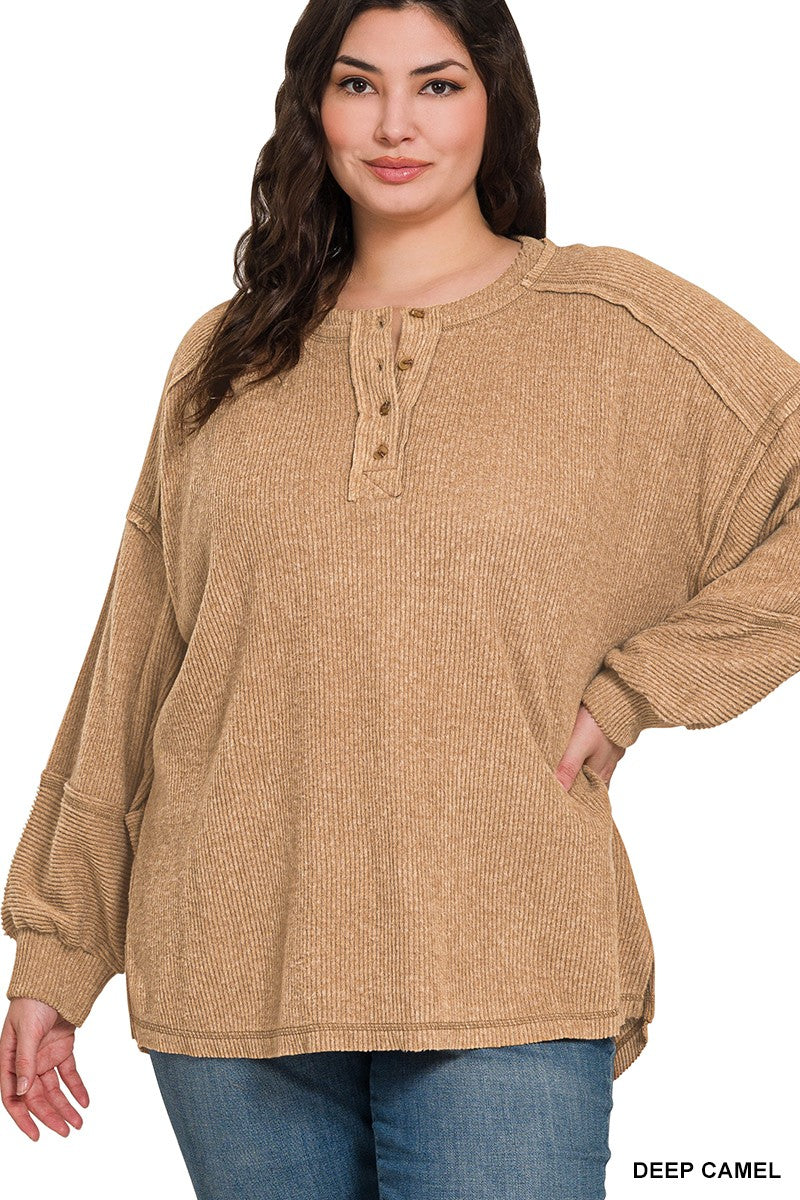 Curvy Brushed Hadley Henley Sweater