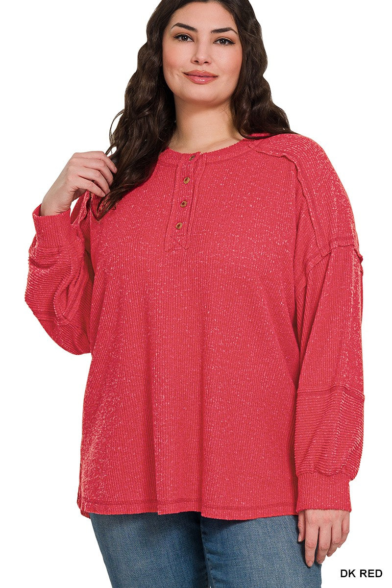 Curvy Brushed Hadley Henley Sweater