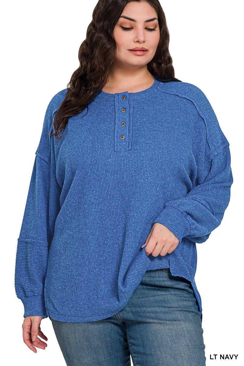 Curvy Brushed Hadley Henley Sweater