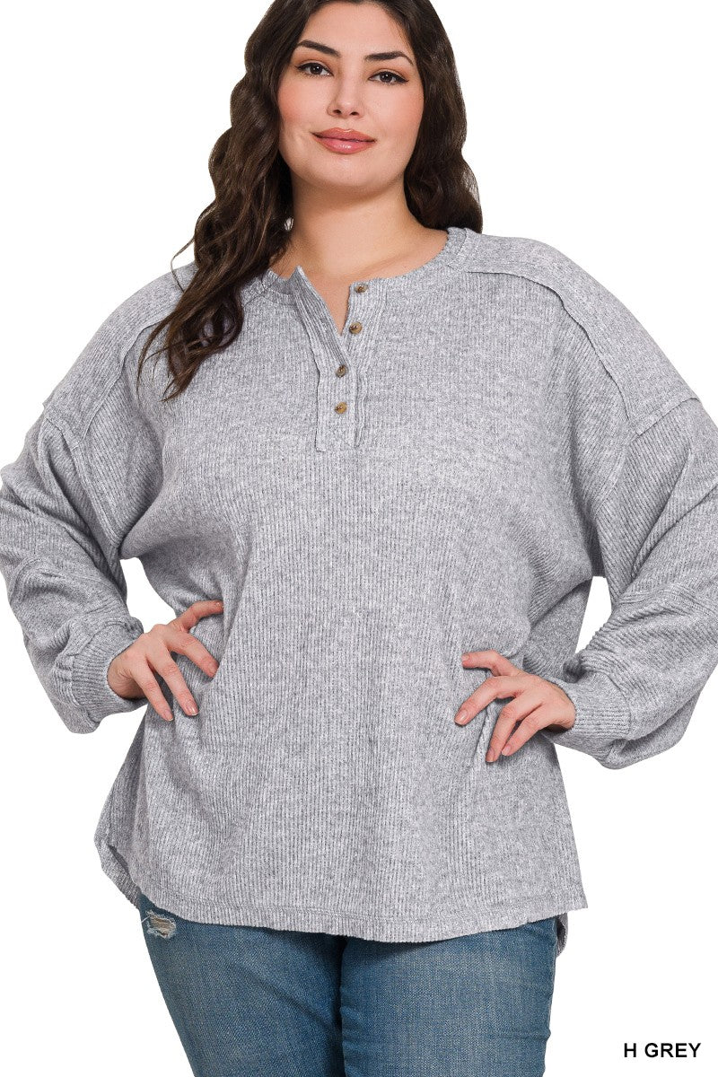 Curvy Brushed Hadley Henley Sweater