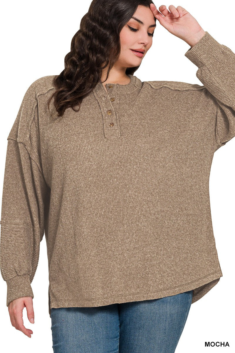 Curvy Brushed Hadley Henley Sweater