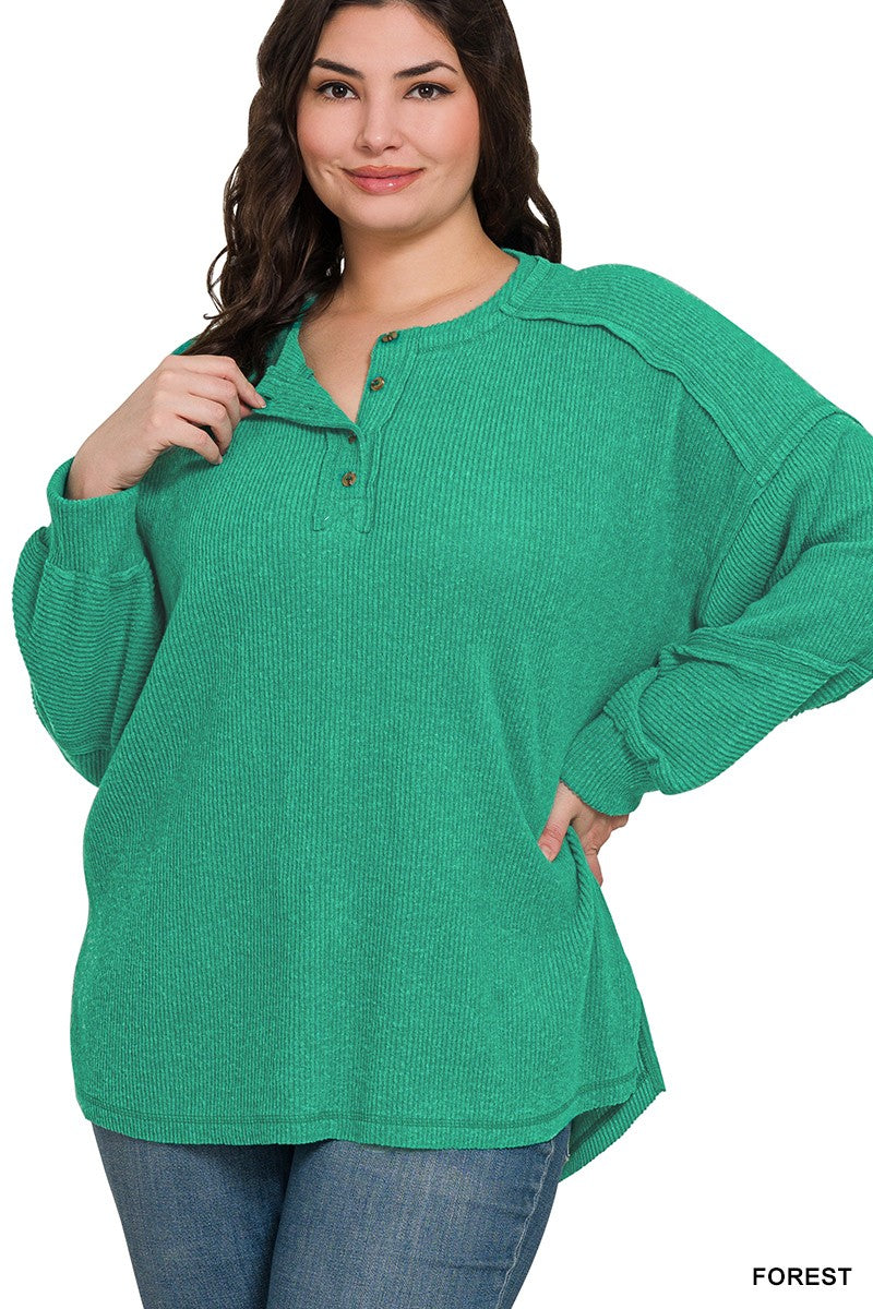 Curvy Brushed Hadley Henley Sweater