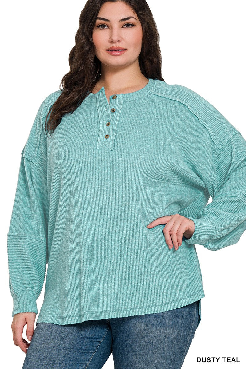 Curvy Brushed Hadley Henley Sweater