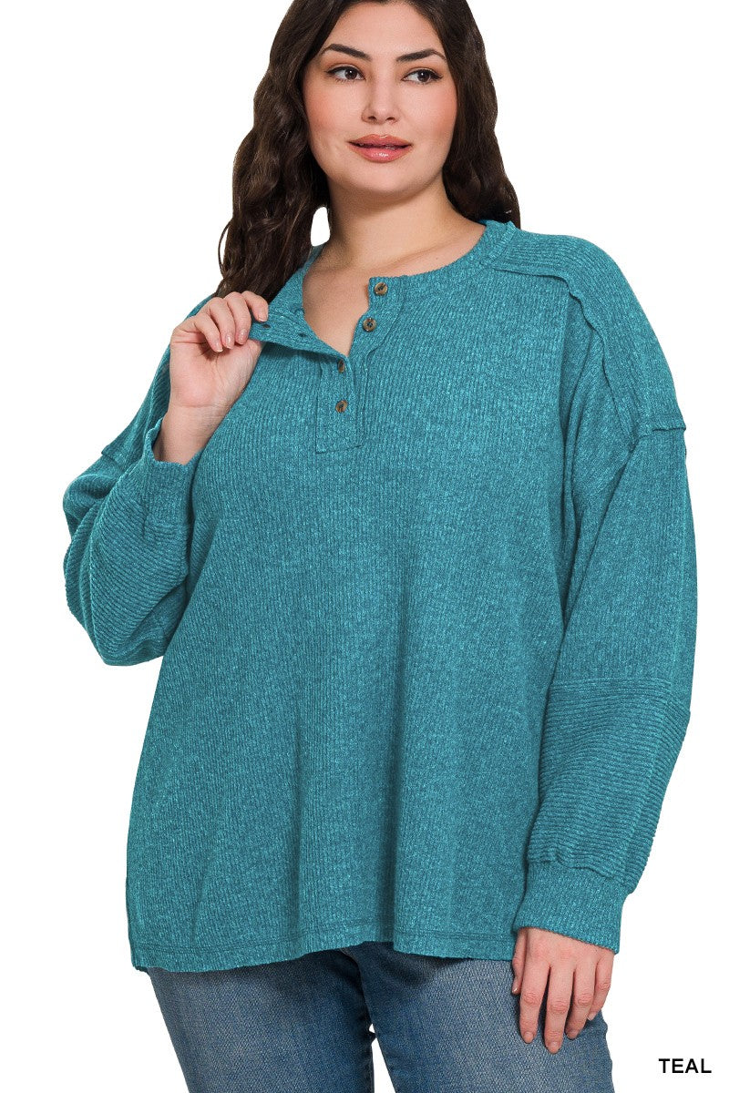 Curvy Brushed Hadley Henley Sweater