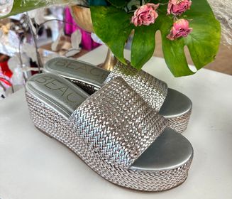 Peony Silver Braided Wedges