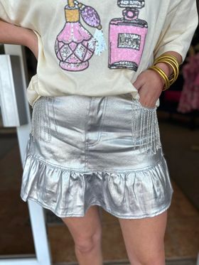 Sassy Silver Rhinestone Fringe Detail Skirt