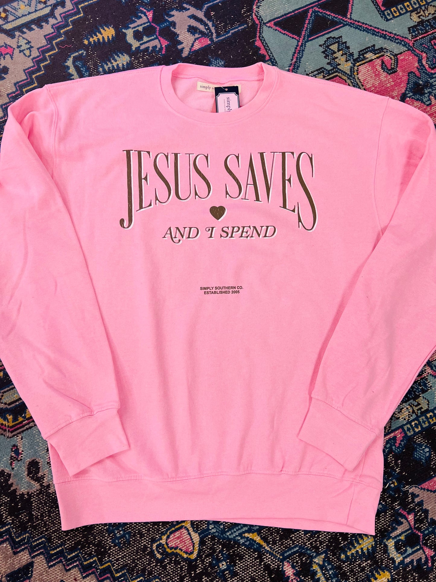 Simply Southern Jesus Saves Pink Crewneck