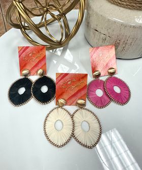 Raffia Oval Dangle Earrings