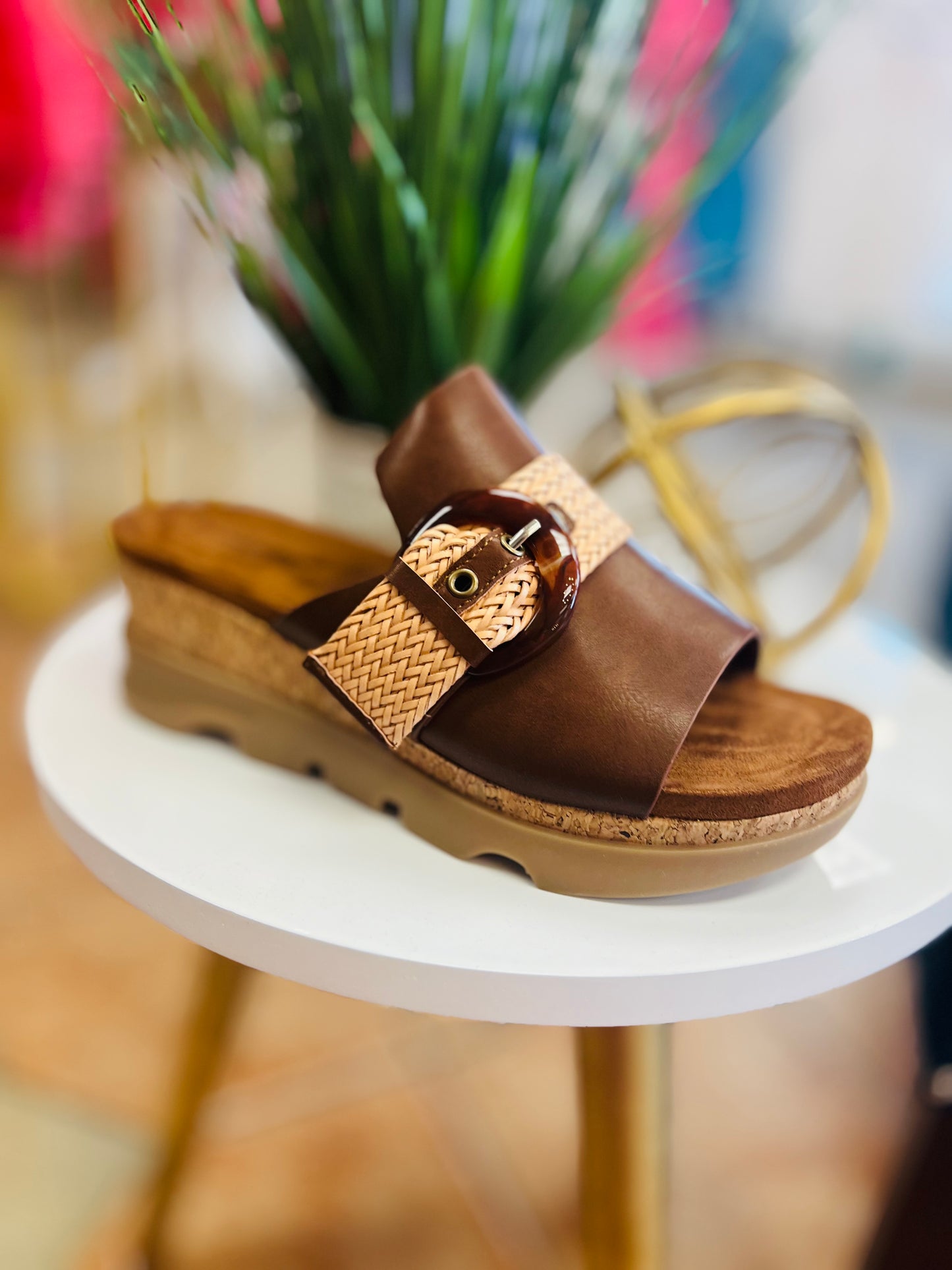 Southern Chic Slip On Buckle Whiskey Wedges