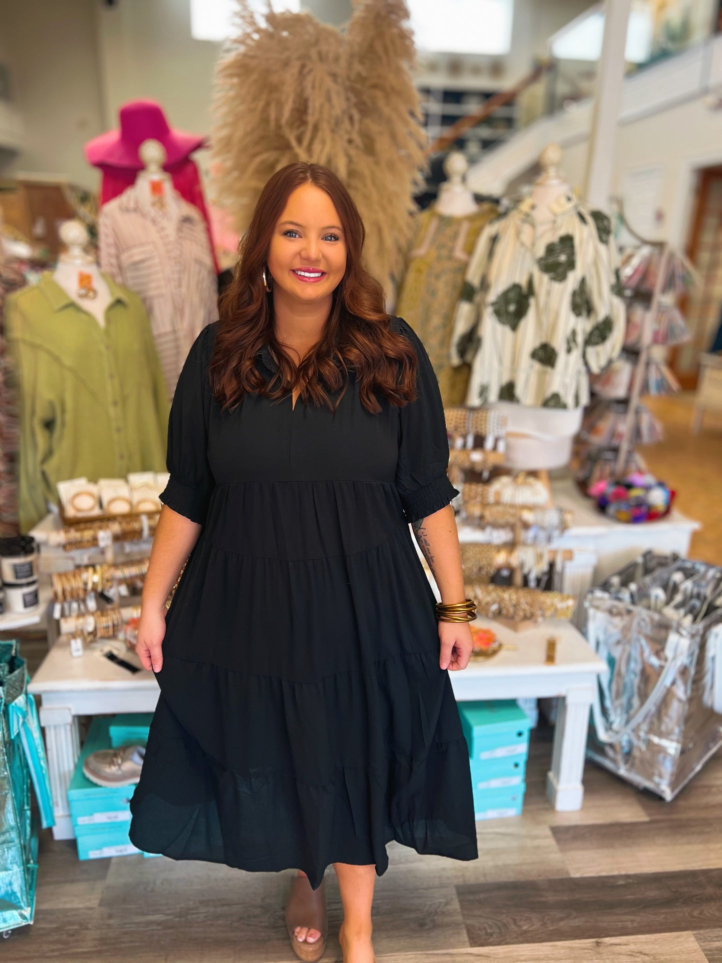 Curvy Basic Black Midi Dress