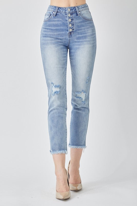 Risen High Rise Straight Leg Jeans