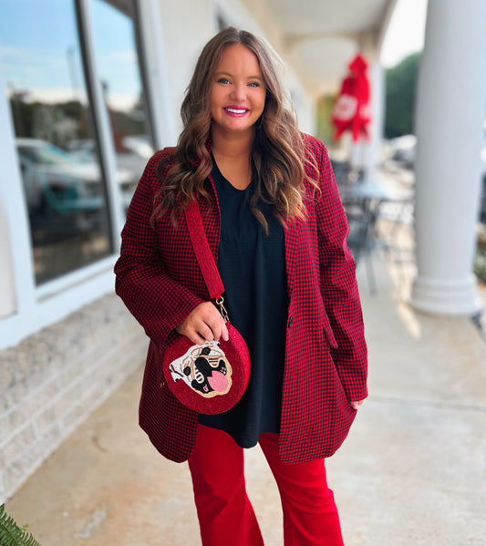 Curvy Roxie Red And Black Checkered Blazer