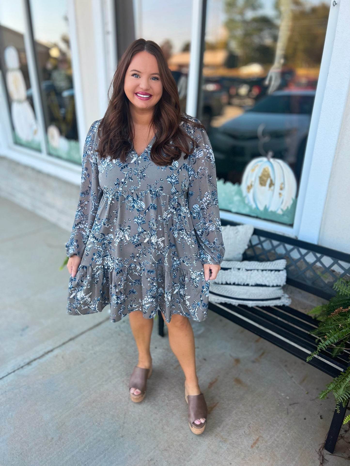 Curvy Gianna Grey Floral Mini Dress