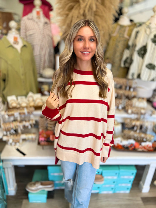 Seeing Red Striped Contrast Sweater