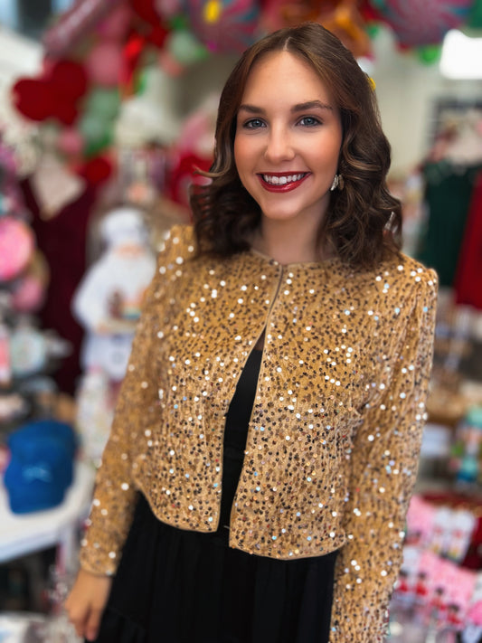 Gina Golden Sequined Cropped Jacket