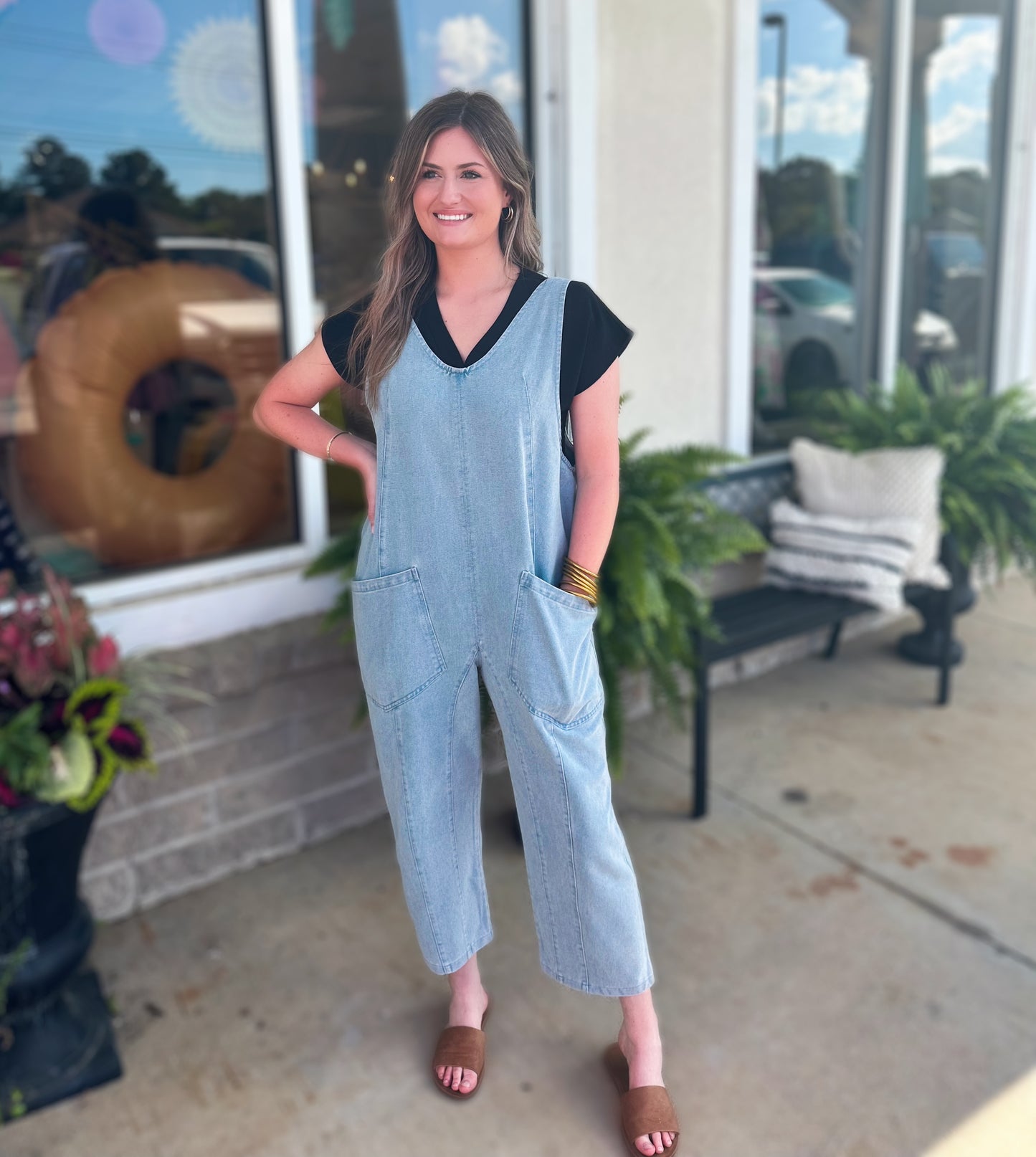 Lilly Light Denim Scoop Neck Sleeveless Jumpsuit