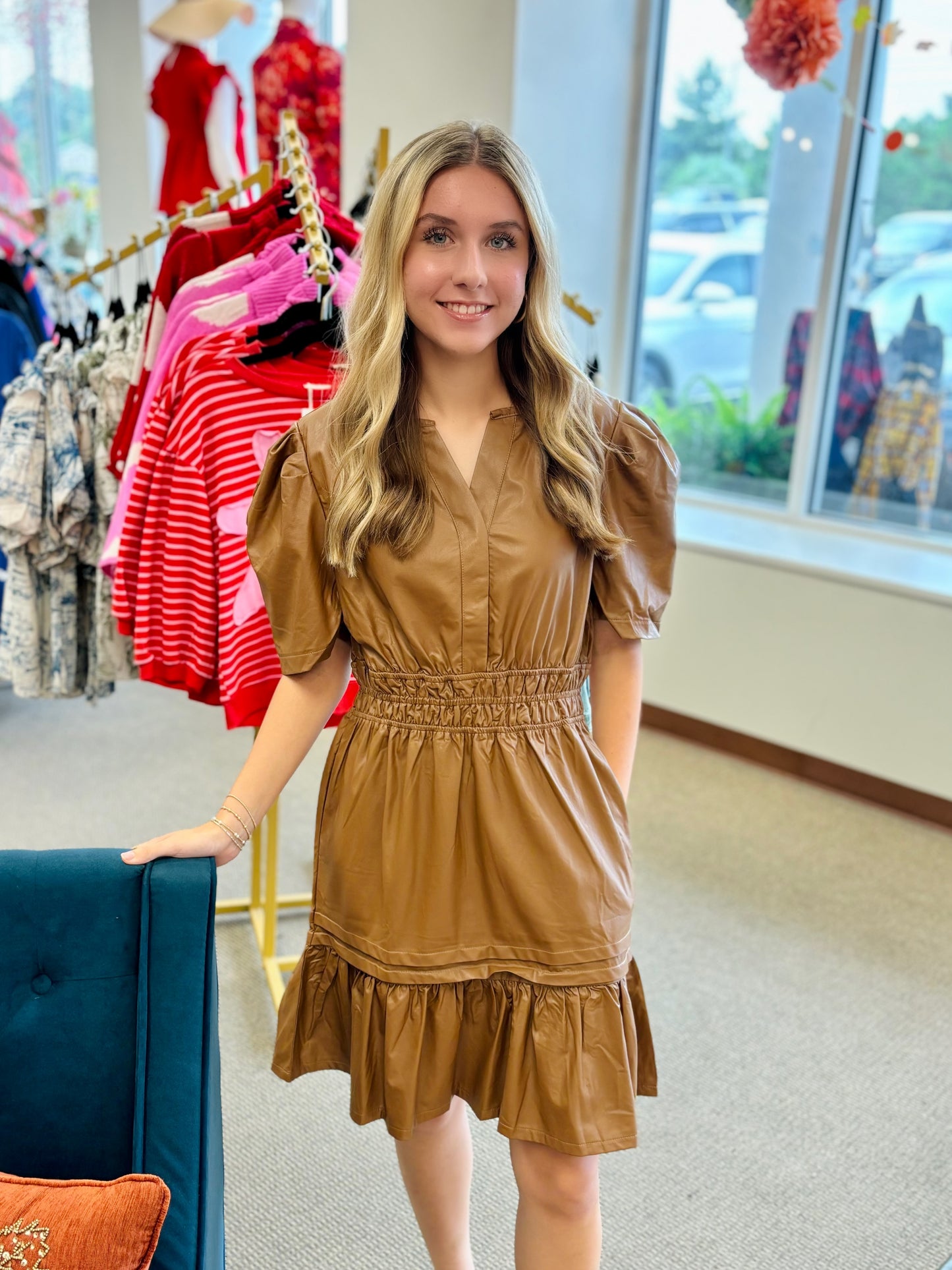 Simply Southern Fawn Faux Leather Dress