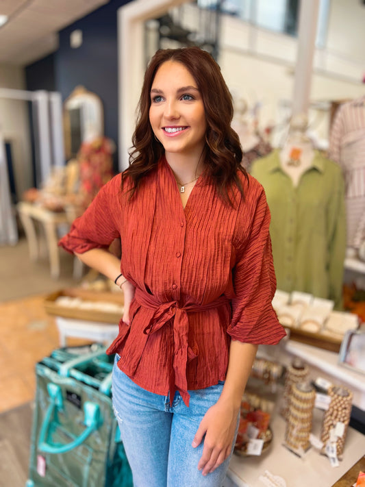 Raegan Rust Crinkle Cut Top