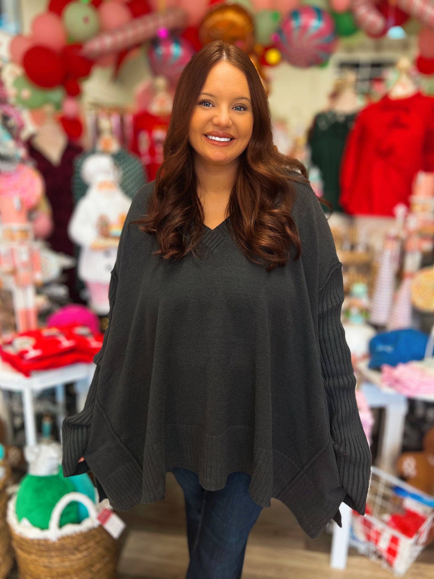 Curvy Charity Charcoal Deep VNeck Sweater