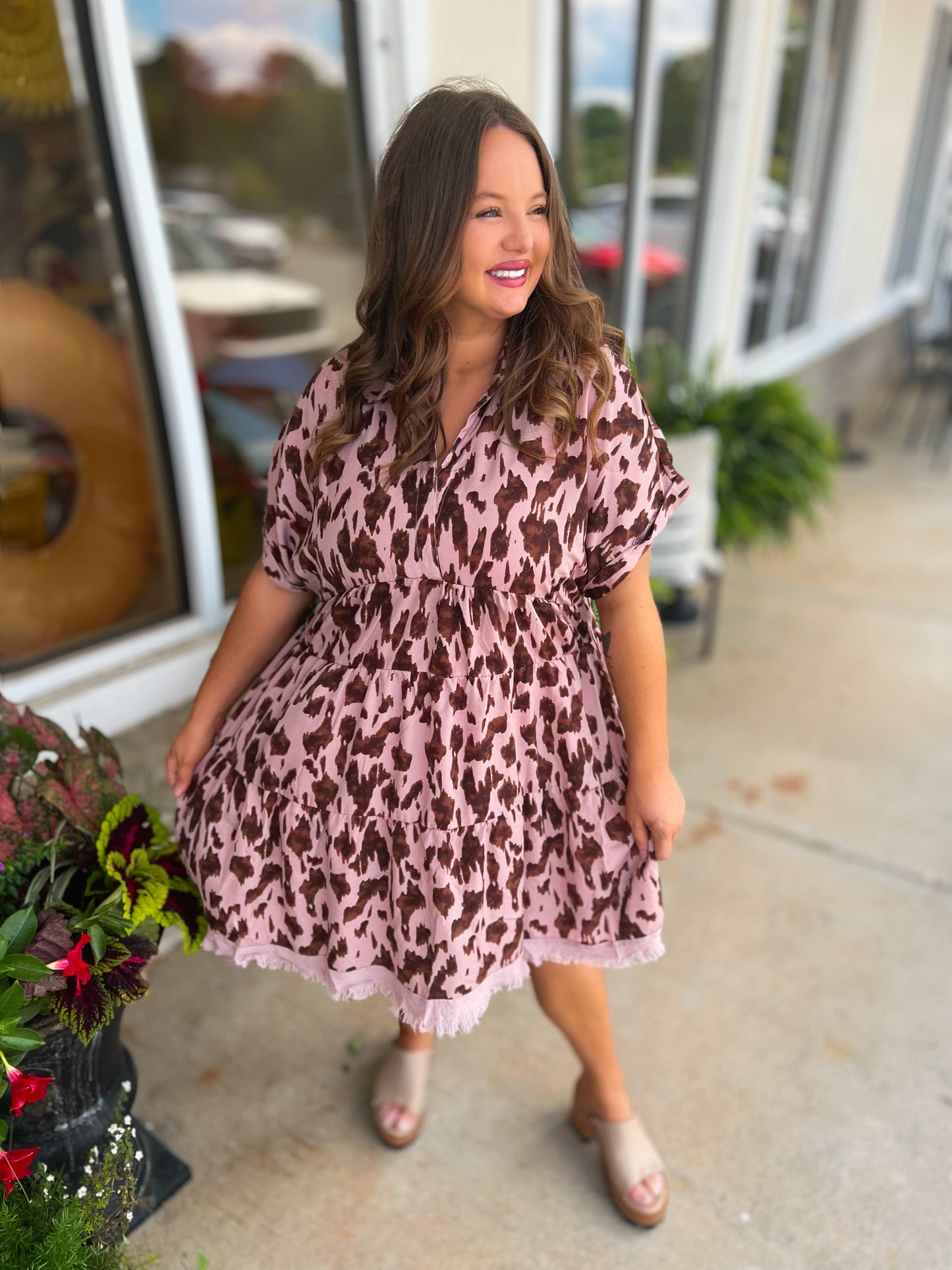 Curvy Animal Print Tiered Dress