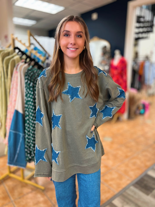 Olivia Olive Star Patch Sweatshirt Top