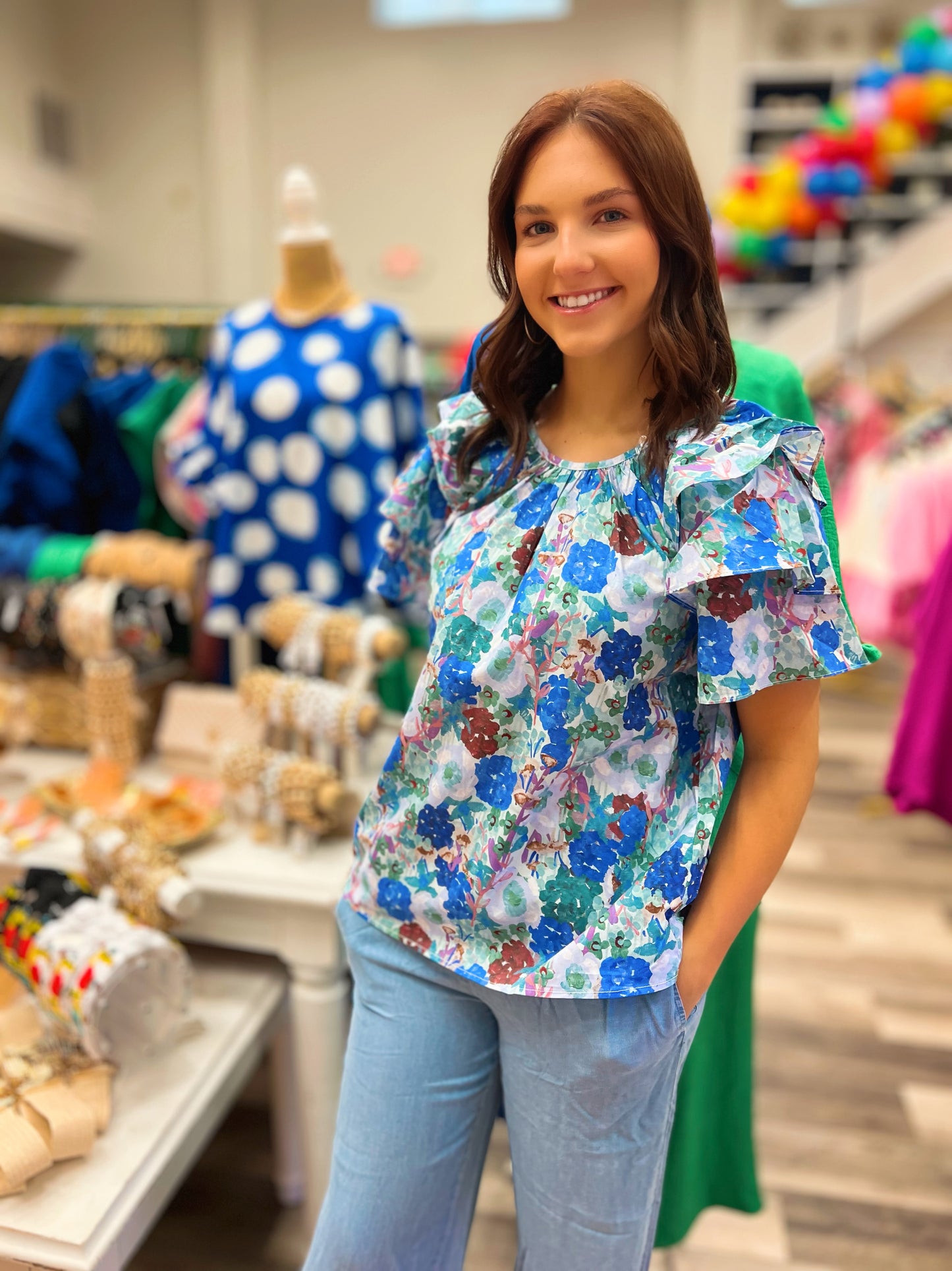 Rayna Ruffle Sleeve Floral Print Top